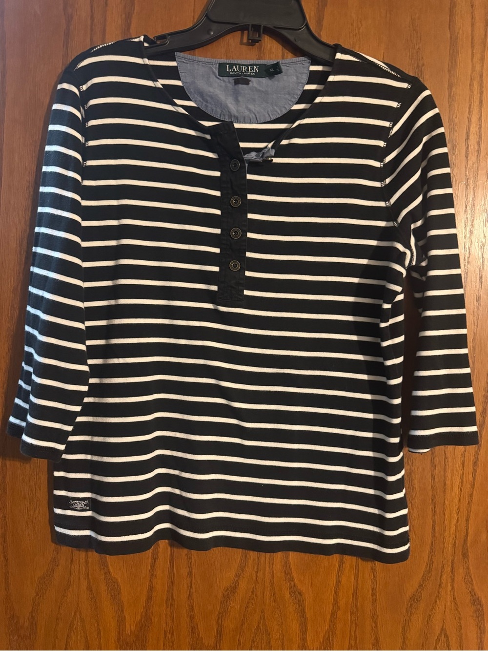 Lauren Ralph Lauren Black & White Striped Henley Top